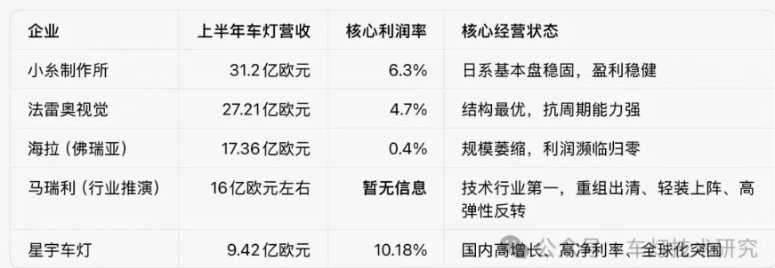 2026年上半年各车灯企业概况